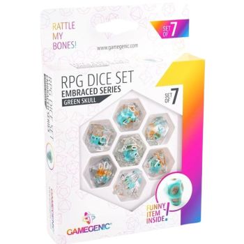 Gamegenic - Embraced Series -Green Skull- Set of 7 RPG Dice